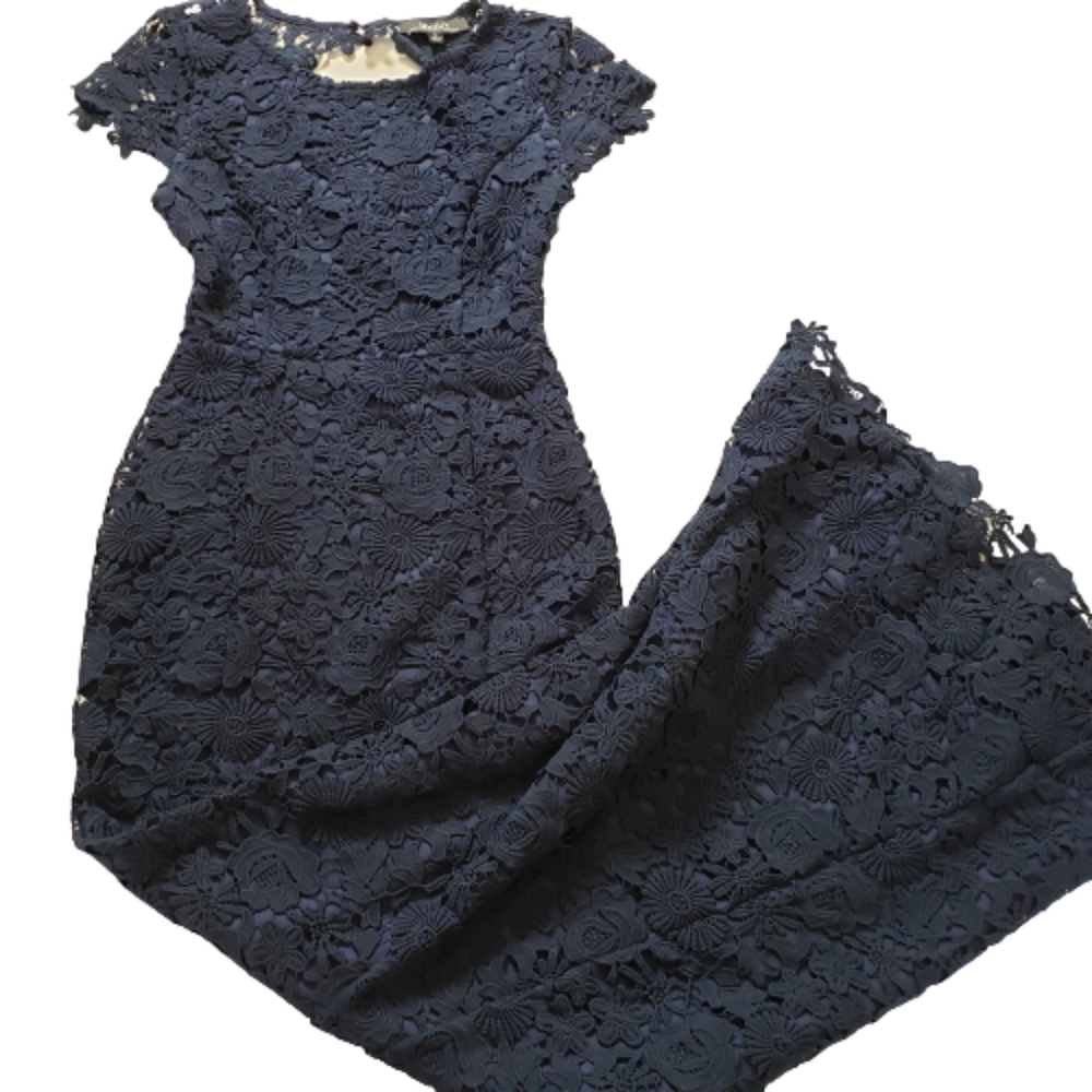 Lulu's Backless Floral Lace Maxi Gown Dress Small